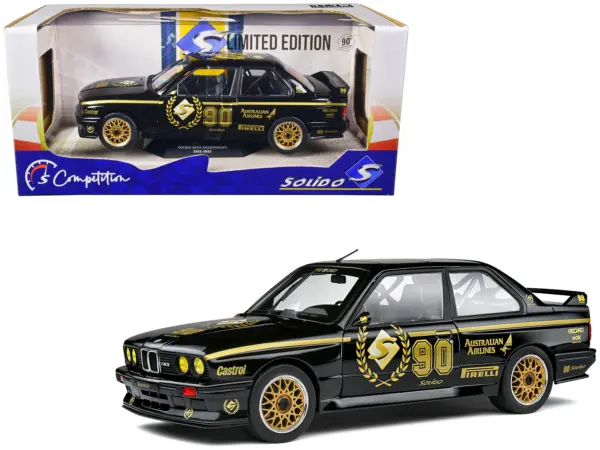 1990 BMW E30 M3 Black "Solido 90th Anniversary" Livery Limited Edition "Competition" Series 1/18 Diecast Model Car by Solido #1