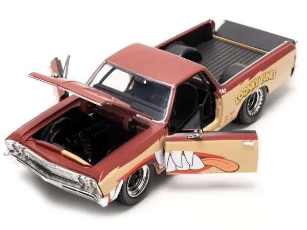 1967 Chevrolet El Camino Brown and Beige with Graphics and Tasmanian Devil (Taz) Diecast Figure "Looney Tunes" "Hollywood Rides" Series 1/24 Diecast Model Car by Jada #2