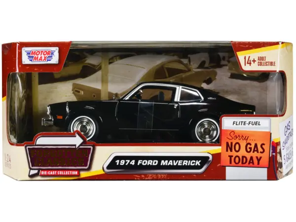 1974 Ford Maverick Black "Forgotten Classics" Series 1/24 Diecast Model Car by Motormax #1