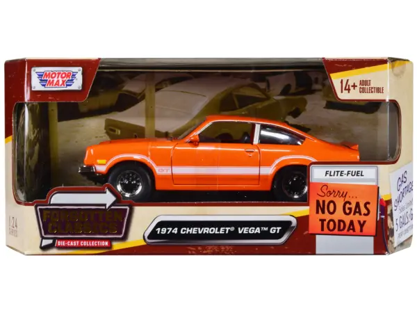 1974 Chevrolet Vega GT Orange Metallic with White Stripes "Forgotten Classics" Series 1/24 Diecast Model Car by Motormax #1