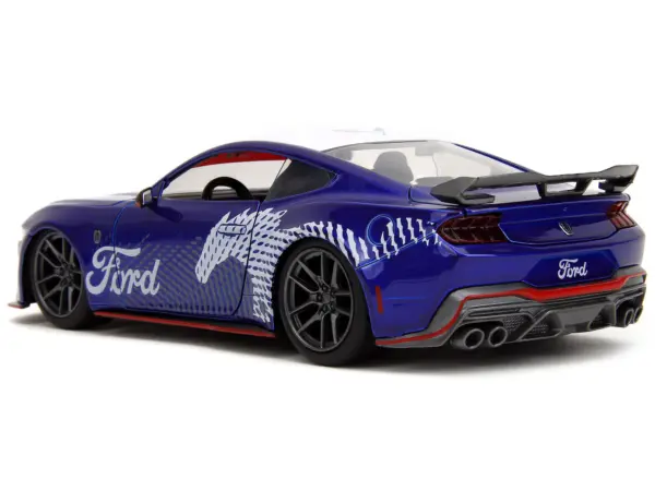 2024 Ford Mustang Dark Horse Candy Blue with White Top and "Mustang Horse Graphics" "Bigtime Muscle" Series 1/24 Diecast Model Car by Jada #5
