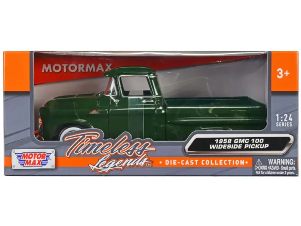 1958 GMC 100 Wideside Pickup Truck Green "Timeless Legends" Series 1/24 Diecast Model Car by Motormax #1