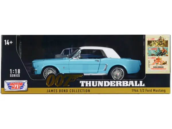 1964 1/2 Ford Mustang Light Blue with White Top James Bond 007 "Thunderball" (1965) Movie "James Bond Collection" Series 1/18 Diecast Model Car by Motormax #1