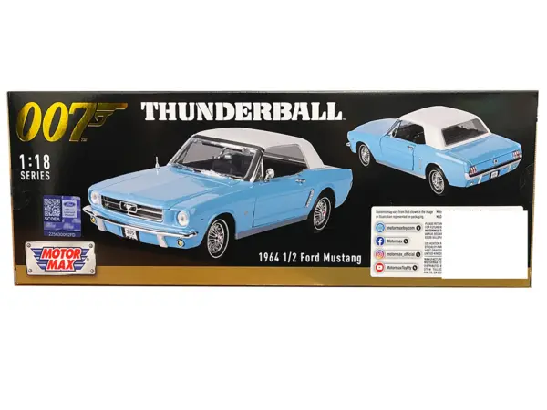 1964 1/2 Ford Mustang Light Blue with White Top James Bond 007 "Thunderball" (1965) Movie "James Bond Collection" Series 1/18 Diecast Model Car by Motormax #2