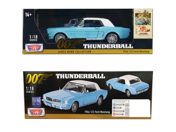 1964 1/2 Ford Mustang Light Blue with White Top James Bond 007 "Thunderball" (1965) Movie "James Bond Collection" Series 1/18 Diecast Model Car by Motormax #3