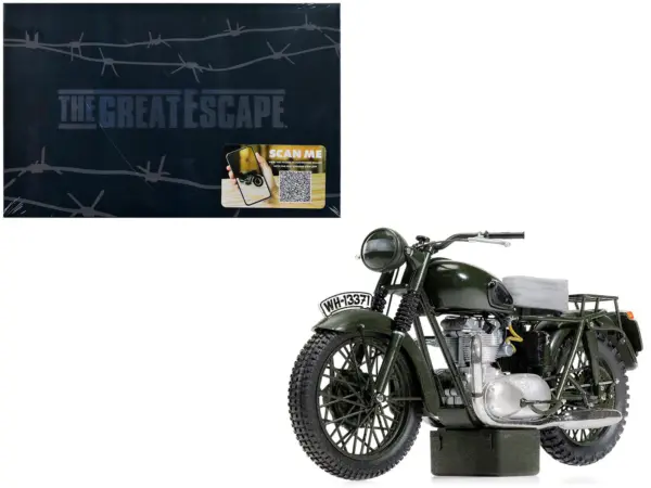 Triumph TR6 Trophy Motorcycle Dark Green (Weathered) "The Great Escape" (1963) Movie Diecast Model by Corgi #1