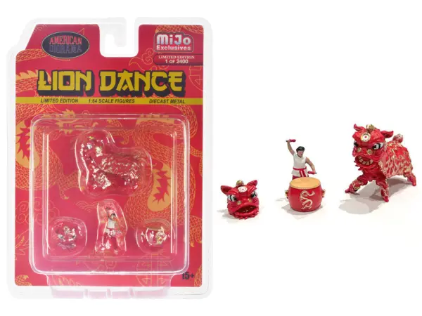 "Lion Dance" 4 piece Diecast Figure Set (1 Figures 1 Lion 2 Accessories) Limited Edition to 2400 pieces Worldwide for 1/64 Scale Models by American Diorama #1