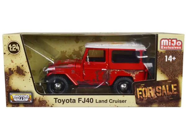Toyota FJ40 Land Cruiser Red with White Top (Rusted Version) "For Sale" Series 1/24 Diecast Model Car by Motormax #1