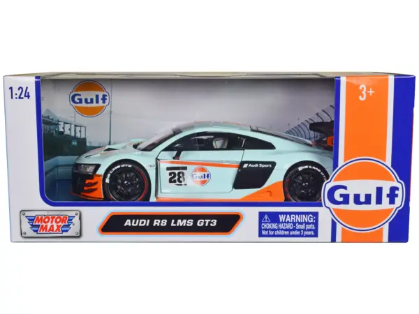 Audi R8 LMS GT3 #28 Light Blue with Orange Stripes "Gulf Oil" "Gulf Die-Cast Collection" 1/24 Diecast Model Car by Motormax #1