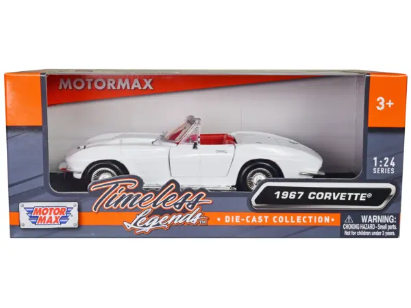 1967 Chevrolet Corvette C2 Convertible White with Red Interior "Timeless Legends" Series 1/24 Diecast Model Car by Motormax #1