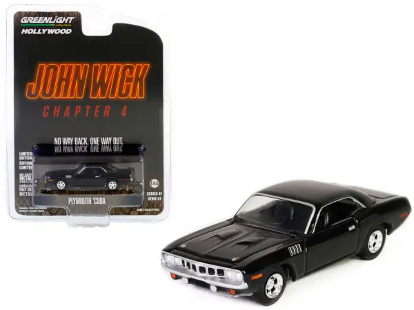 Plymouth Barracuda Black "John Wick: Chapter 4" (2023) Movie "Hollywood Series" Release 41 1/64 Diecast Model Car by Greenlight #1