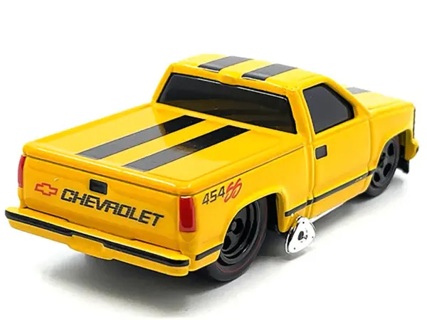 1993 Chevrolet 454 SS Pickup Truck Yellow with Black Stripes 1/64 Diecast Model Car by Muscle Machines #2