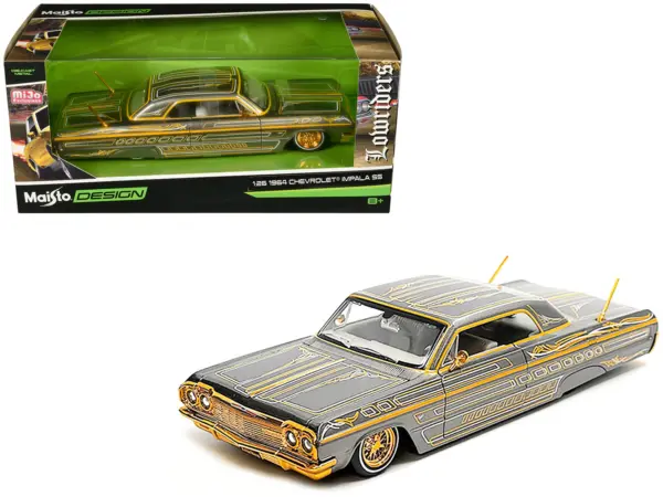 1964 Chevrolet Impala SS Lowrider Gray Metallic with Gold Graphics "Lowriders" "Maisto Design" Series 1/26 Diecast Model Car by Maisto #1