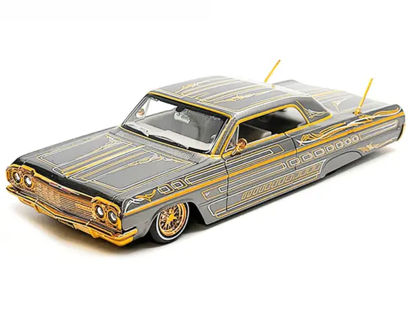 1964 Chevrolet Impala SS Lowrider Gray Metallic with Gold Graphics "Lowriders" "Maisto Design" Series 1/26 Diecast Model Car by Maisto #3