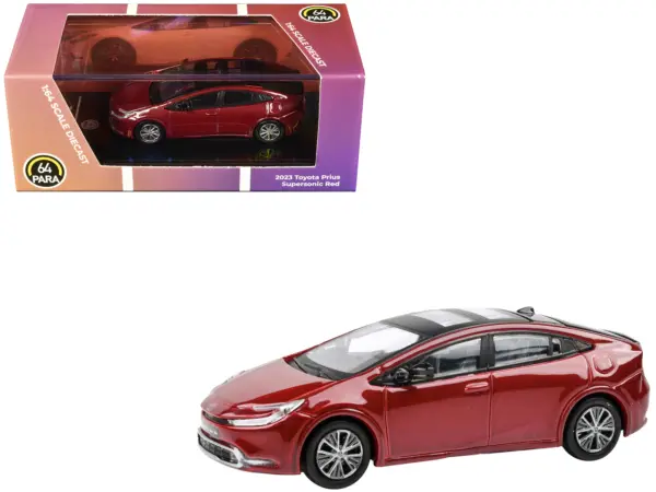 2023 Toyota Prius Supersonic Red Metallic with Black Top and Sun Roof and Sun Roof 1/64 Diecast Model Car by Paragon Models #1
