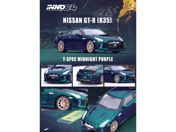 Nissan GT-R (R35) T-Spec RHD (Right Hand Drive) Midnight Purple Metallic 1/64 Diecast Model Car by Inno Models #2