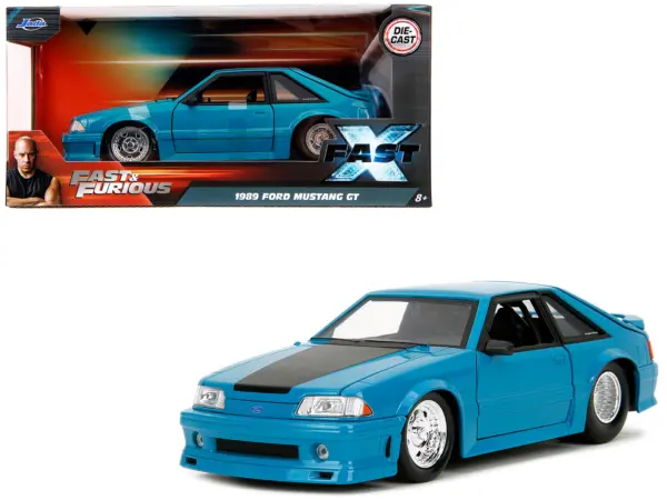 1989 Ford Mustang GT Blue with Black Hood Stripes "Fast & Furious" Series 1/24 Diecast Model Car by Jada #1