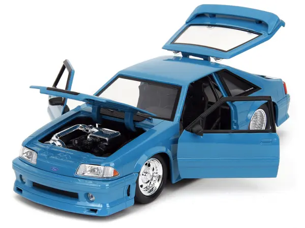 1989 Ford Mustang GT Blue with Black Hood Stripes "Fast & Furious" Series 1/24 Diecast Model Car by Jada #2