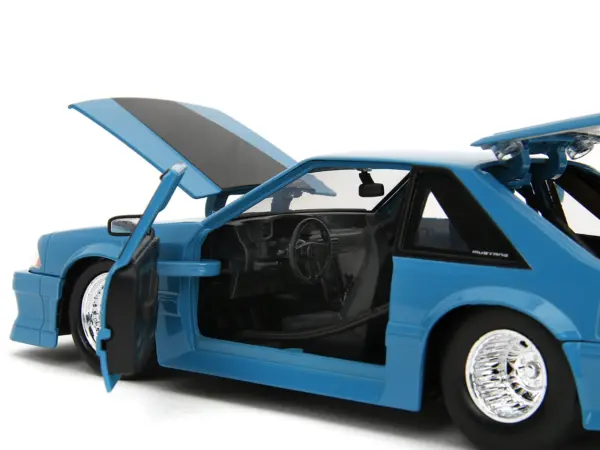 1989 Ford Mustang GT Blue with Black Hood Stripes "Fast & Furious" Series 1/24 Diecast Model Car by Jada #3