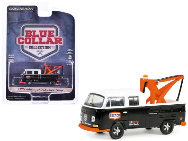 1973 Volkswagen Double Cab Tow Truck Black and White "Texaco 24 Hour Road Service" "Blue Collar Collection" Series 13 1/64 Diecast Model Car by Greenlight #1