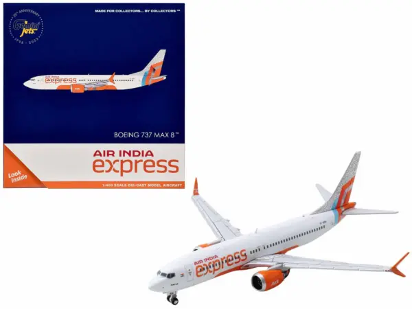 Boeing 737 MAX 8 Commercial Aircraft "Air India Express" (VT-BXA) White with Tail Graphics 1/400 Diecast Model Airplane by GeminiJets #1