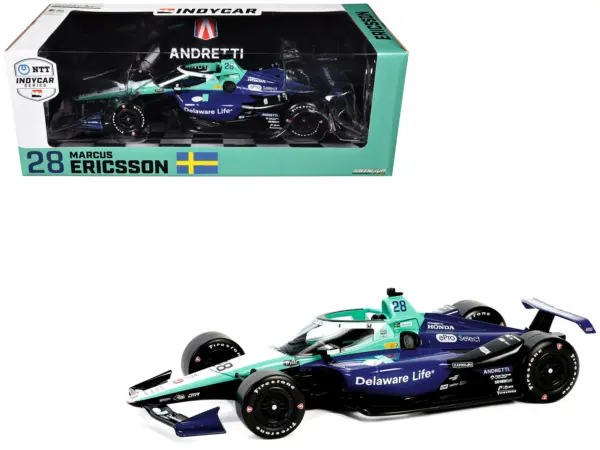 Dallara IndyCar #28 Marcus Ericsson "Delaware Life" Andretti Autosport "NTT IndyCar Series" (2024) 1/18 Diecast Model Car by Greenlight #1