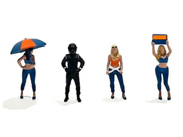 "Grid Girls" 5 piece Diecast Figure Set (4 People Figures 1 Umbrella) Limited Edition to 3600 pieces Worldwide for 1/64 Scale Models by American Diorama #2