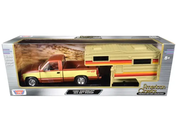 1992 Chevrolet 454 SS Pickup Truck Copper Metallic with Beige Sides with Camper Shell "American Classics" Series 1/24 Diecast Model Car by Motormax #1