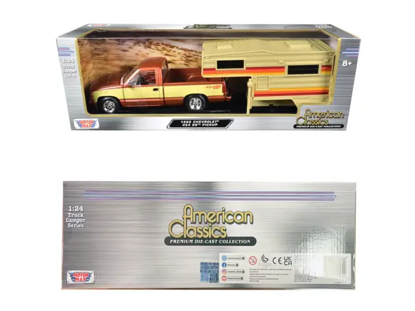 1992 Chevrolet 454 SS Pickup Truck Copper Metallic with Beige Sides with Camper Shell "American Classics" Series 1/24 Diecast Model Car by Motormax #3