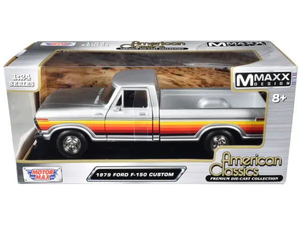 1979 Ford F-150 Custom Pickup Truck Silver Metallic with Side Stripes "American Classics" Series 1/24 Diecast Model Car by Motormax #3
