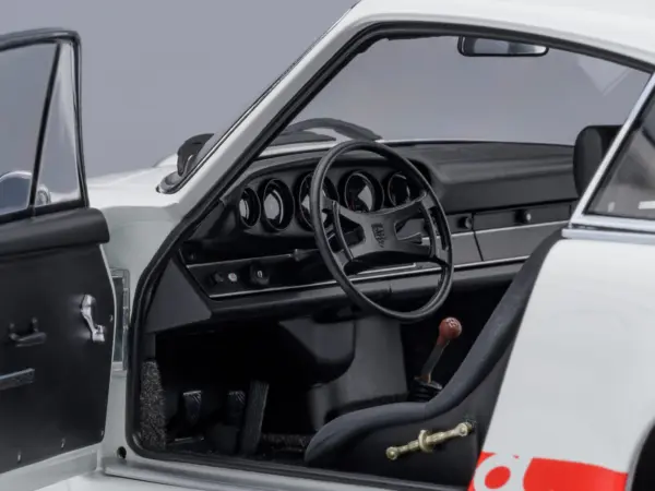 Porsche 911 Carrera 2.7 RS "The Circuit Wolf" White with Red Stripes and Wheels with Hood Graphics 1/18 Model Car by Autoart #3