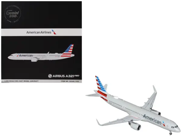 Airbus A321neo Commercial Aircraft "American Airlines" (N413AN) Gray with Striped Tail "Gemini 200" Series 1/200 Diecast Model Airplane by GeminiJets #1