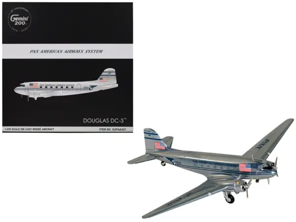 Douglas DC-3 Commercial Aircraft "Pan American Airways" (NC33611) Polished Metal Finish "Gemini 200" Series 1/200 Diecast Model Airplane by GeminiJets #1