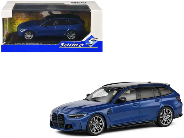 2023 BMW M3 Touring (G81) Competition San Marino Blue Metallic with Black Top 1/43 Diecast Model Car by Solido #1