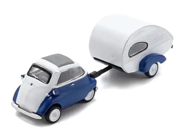 BMW Isetta Blue and White with Home Trailer 1/87 (HO) Diecast Model Car by Schuco #2
