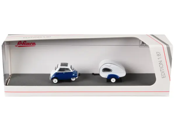 BMW Isetta Blue and White with Home Trailer 1/87 (HO) Diecast Model Car by Schuco #3