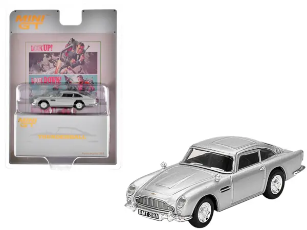 Aston Martin DB5 RHD (Right Hand Drive) Birch Silver Metallic 007 James Bond "Thunderball" (1965) Movie Limited Edition 1/64 Diecast Model Car by Mini GT #1