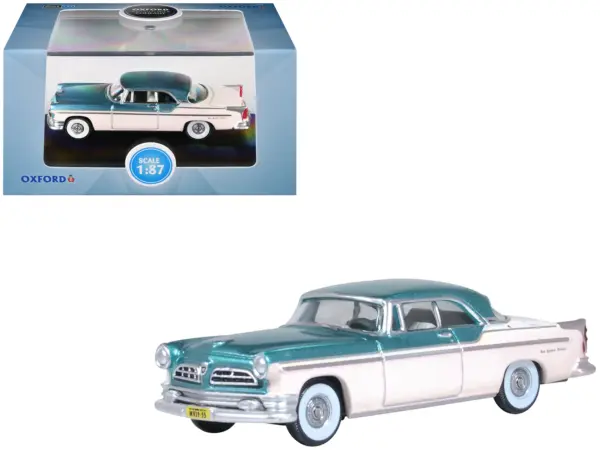 1955 Chrysler New Yorker Deluxe St. Regis Jade Green Metallic and Cream 1/87 (HO) Scale Diecast Model Car by Oxford Diecast #1