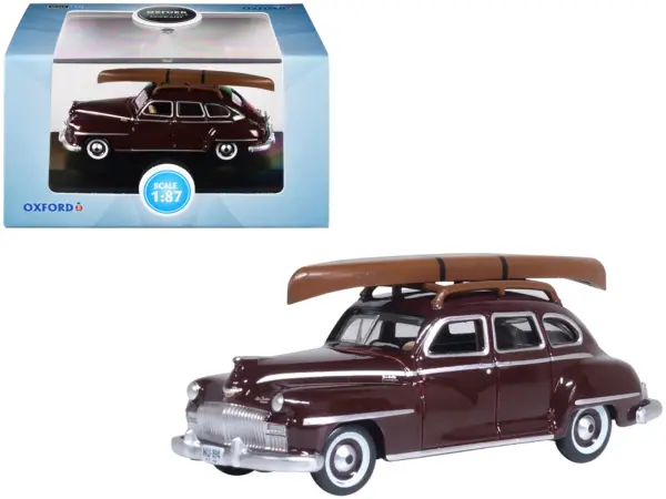 1946 DeSoto Suburban with Roof Rack and Canoe Royal Maroon 1/87 (HO) Scale Diecast Model Car by Oxford Diecast #1