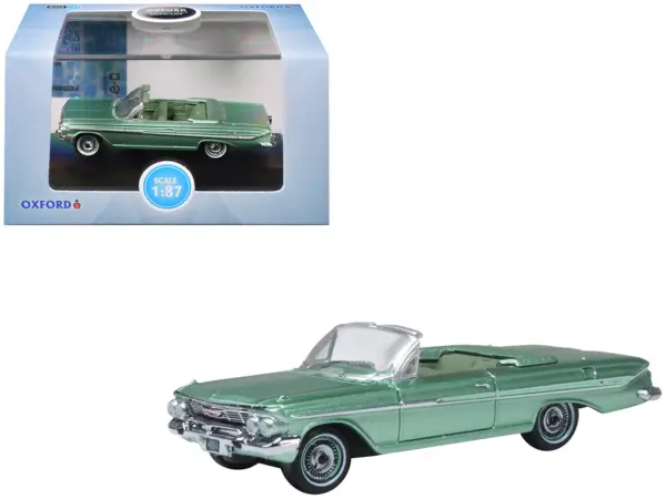 1961 Chevrolet Impala Convertible Arbor Green Metallic with Green Interior 1/87 (HO) Scale Diecast Model Car by Oxford Diecast #1