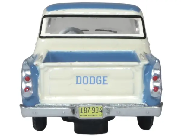 1957 Dodge D100 Sweptside Pickup Truck Ice Blue and Glacier White 1/87 (HO) Scale Diecast Model Car by Oxford Diecast #3