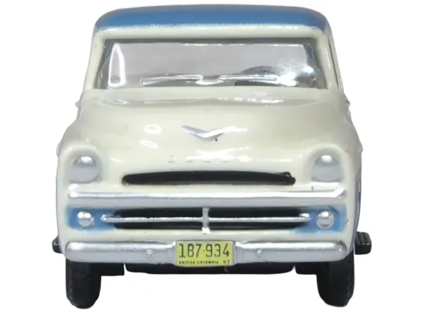 1957 Dodge D100 Sweptside Pickup Truck Ice Blue and Glacier White 1/87 (HO) Scale Diecast Model Car by Oxford Diecast #4
