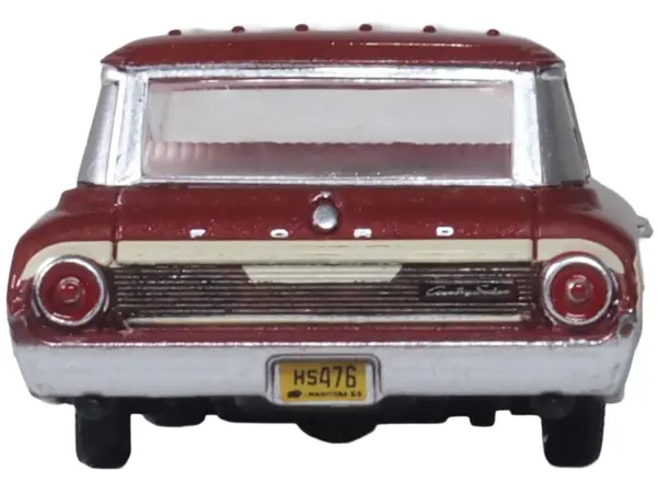 1964 Ford Country Station Wagon Squire Vintage Burgundy with Woodgrain Sides and White Interior 1/87 (HO) Scale Diecast Model Car by Oxford Diecast #4