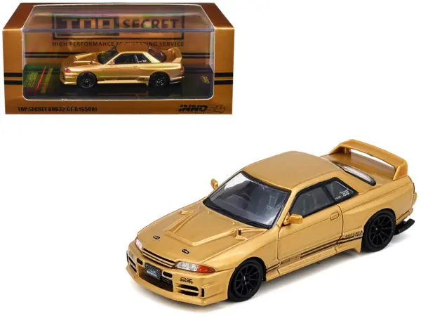 Nissan Skyline "Top Secret" BNR32 GT-R (650R) RHD (Right Hand Drive) Gold Metallic 1/64 Diecast Model Car by Inno Models #1