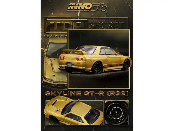 Nissan Skyline "Top Secret" BNR32 GT-R (650R) RHD (Right Hand Drive) Gold Metallic 1/64 Diecast Model Car by Inno Models #3