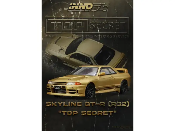 Nissan Skyline "Top Secret" BNR32 GT-R (650R) RHD (Right Hand Drive) Gold Metallic 1/64 Diecast Model Car by Inno Models #4