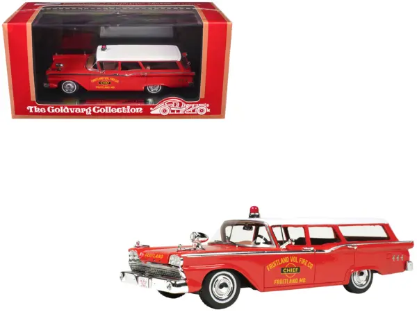 1959 Ford Country Squire "Fruitland MD Fire Chief" Red with White Top Limited Edition to 200 pieces Worldwide 1/43 Model Car by Goldvarg Collection #1