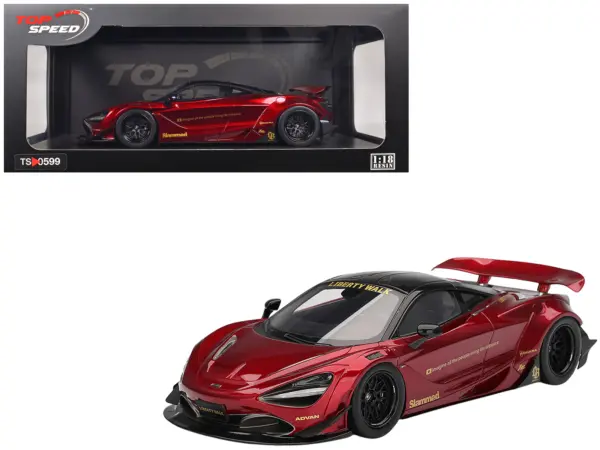 McLaren 720S "LB-Works" Gem Red Metallic with Black Top 1/18 Model Car by Top Speed #1