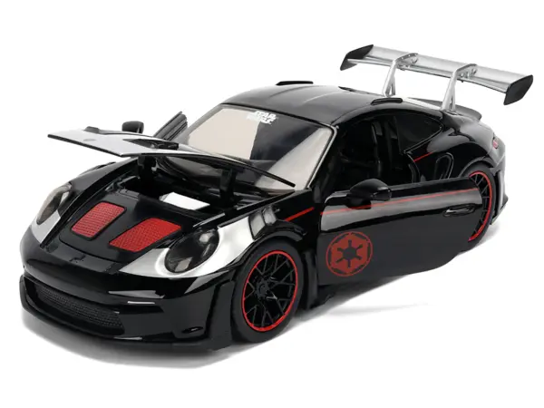 Porsche 911 GT3 RS (992) Black with Silver Hood and Graphics and Darth Vader Figure "Star Wars" Franchise "Hollywood Rides" Series 1/24 Diecast Model Car by Jada #2