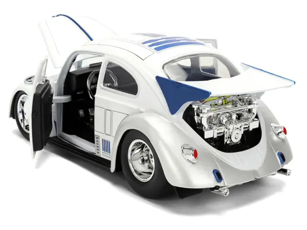 1959 Volkswagen Drag Beetle White with Graphics and R2-D2 Figure "Star Wars" Franchise "Hollywood Rides" Series 1/24 Diecast Model Car by Jada #3